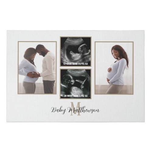 Pregnancy Collage 4 photos Monogram Initial Faux Canvas Print