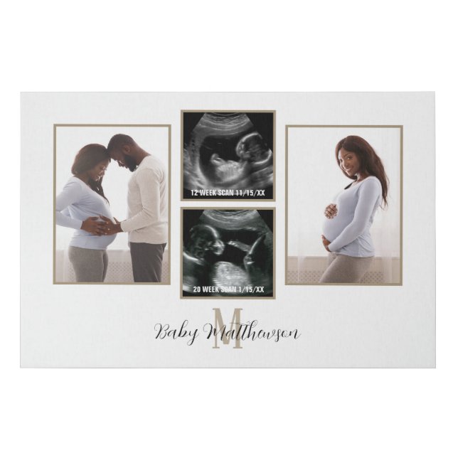 Pregnancy Collage 4 photos Monogram Initial Faux Canvas Print (Front)
