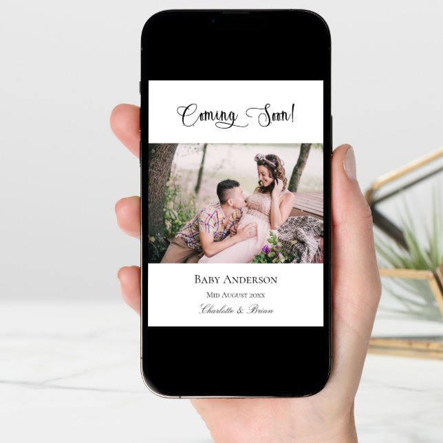 Pregnancy coming soon pregnant baby photo pink announcement (Front Digital)