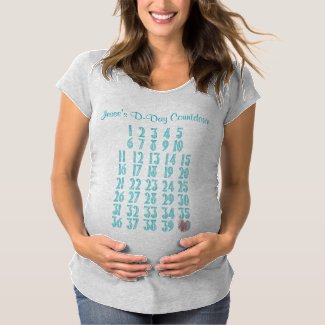 Pregnancy Countdown Maternity Weeks Mark Off Aqua Maternity T-Shirt