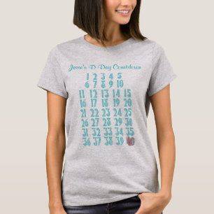 Pregnancy Countdown Maternity Weeks Mark Off Aqua T-Shirt