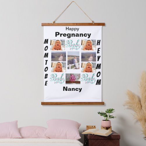 Pregnancy custom 11 Photo Collage  Hanging Tapestry