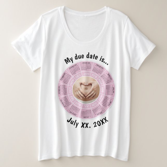 Pregnancy Due Date Pink Plus Size T-Shirt (Design Front)