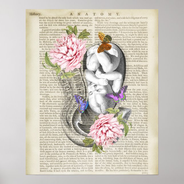 Pregnancy Fetus Uterus Anatomy Floral OBGYN Decor (Front)