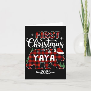 Pregnancy First Christmas Yaya Red Plaid Bear Sant Card