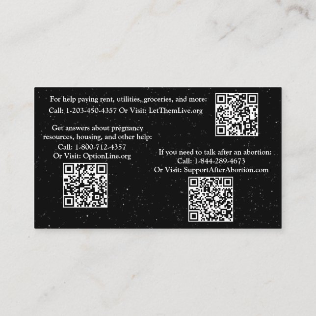 Pregnancy help and after abortion info card (Back)