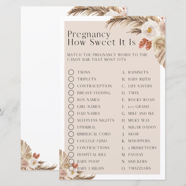 Pregnancy How Sweet it is Baby Shower Game (Front/Back)