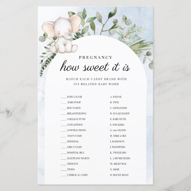 Pregnancy How Sweet It Is Blue Baby Shower Game (Front)