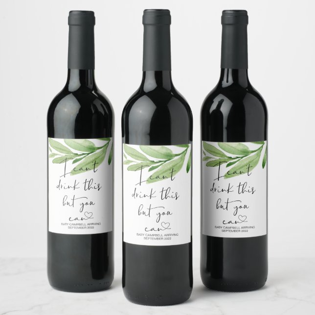 Pregnancy I Can't Drink This Baby Reveal Cute Wine Label (Bottles)