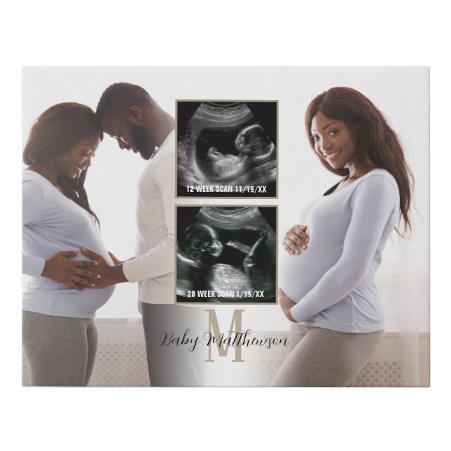 Pregnancy Journey 4 photos Monogram Initial  Faux Canvas Print (Front)