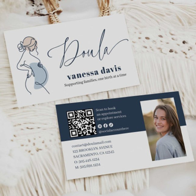 PREGNANCY LINE ART DOULA BIRTH WORKER QRCODE PHOTO BUSINESS CARD (Creator Uploaded)
