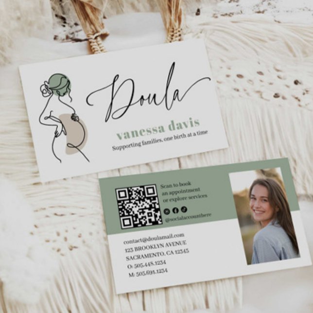 PREGNANCY LINE ART DOULA BIRTH WORKER QRCODE PHOTO BUSINESS CARD (Creator Uploaded)