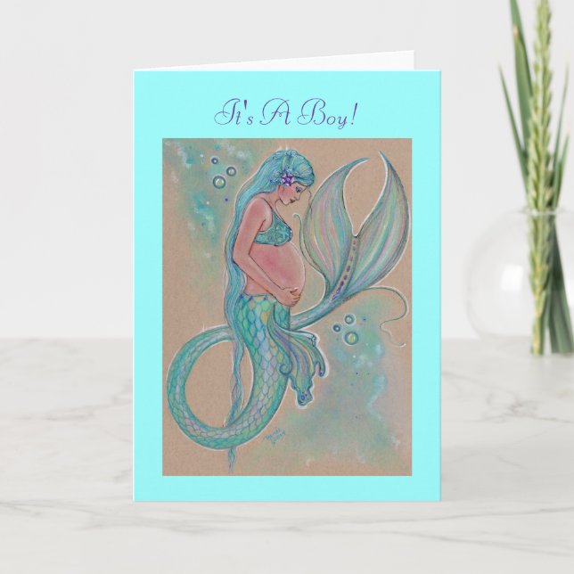 Pregnancy mermaid blue card by Renee Lavoie (Front)
