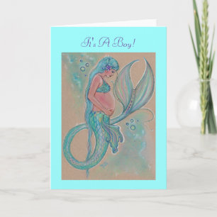 Pregnancy mermaid blue card by Renee Lavoie