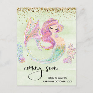 Pregnancy Mermaid Coming Soon Announcement Postcard