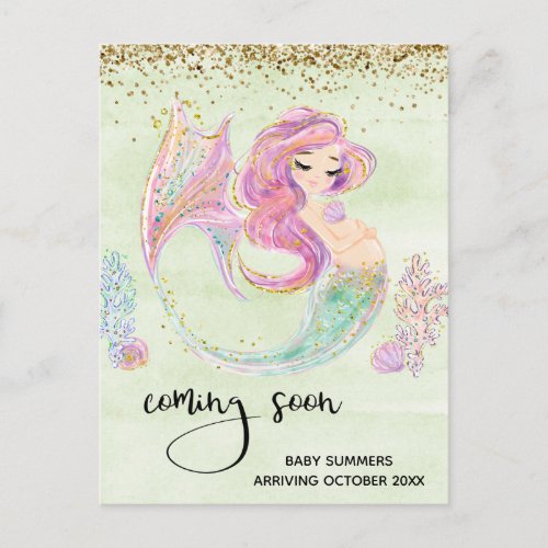 Pregnancy Mermaid Coming Soon Announcement  Postcard