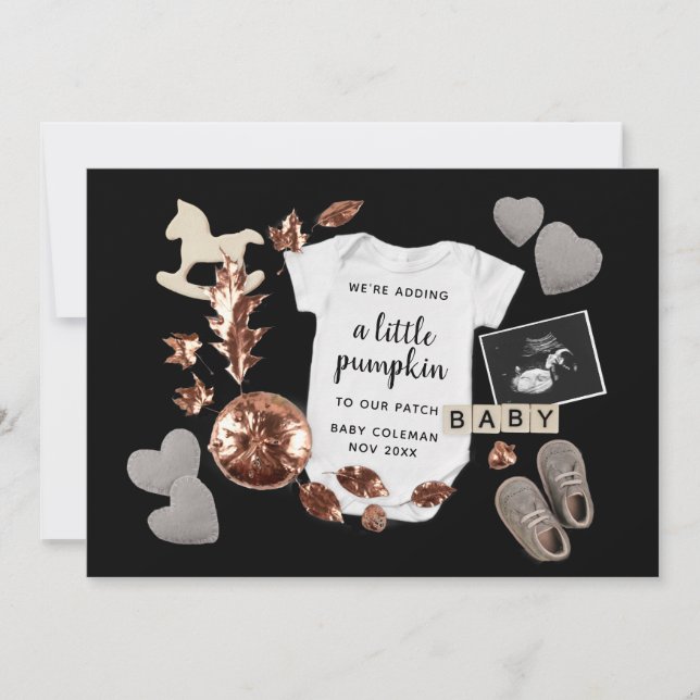 Pregnancy Reveal Fall Thanksgiving Pumpkin Baby Announcement (Front)