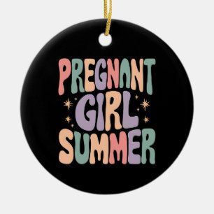 Pregnancy Reveal Pregnant Girl Summer Baby Shower Ceramic Ornament