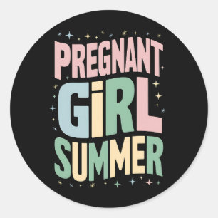 Pregnancy Reveal Pregnant Girl Summer Baby Shower Classic Round Sticker