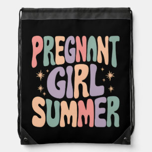 Pregnancy Reveal Pregnant Girl Summer Baby Shower  Drawstring Bag