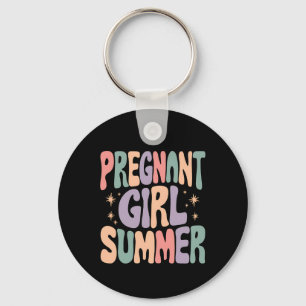 Pregnancy Reveal Pregnant Girl Summer Baby Shower  Keychain