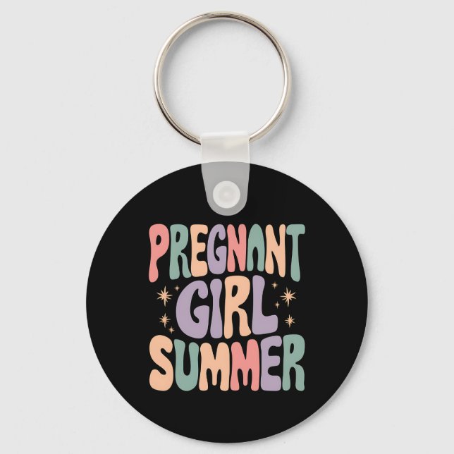 Pregnancy Reveal Pregnant Girl Summer Baby Shower  Keychain (Front)