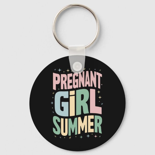 Pregnancy Reveal Pregnant Girl Summer Baby Shower  Keychain (Front)