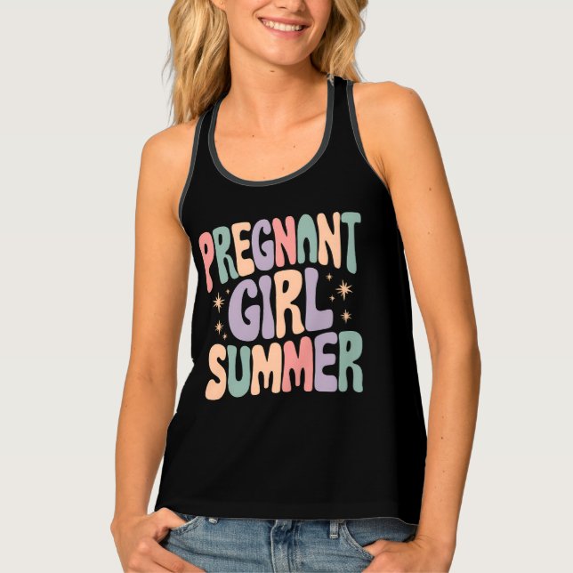 Pregnancy Reveal Pregnant Girl Summer Baby Shower  Tank Top (Front)
