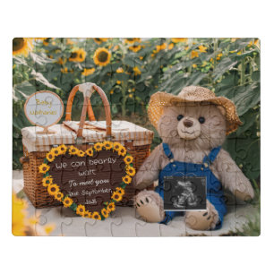 Pregnancy Reveal Sunflower Bear Baby Announcement  Jigsaw Puzzle