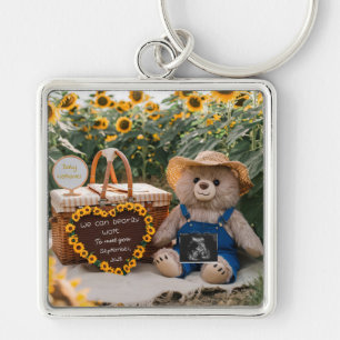 Pregnancy Reveal Sunflower Bear Baby Announcement Keychain