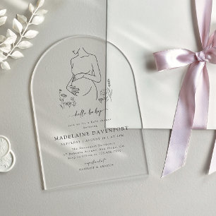 Pregnancy Silhouette Minimalist Baby Shower Acrylic Invitations