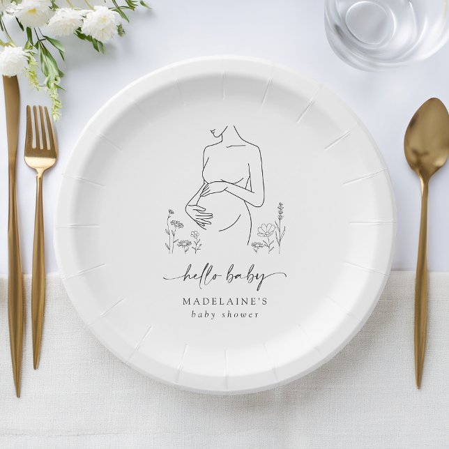 Pregnancy Silhouette Minimalist Baby Shower Paper Plates (Creator Uploaded)