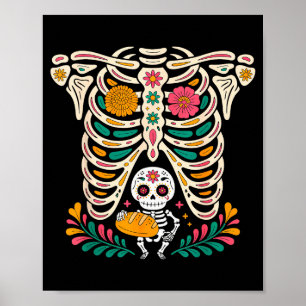 Pregnancy Skeleton Dia De Los Muertos Mexican Bell Poster