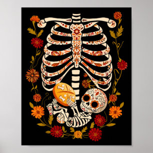 Pregnancy Skeleton Dia De Los Muertos Mexican Bell Poster