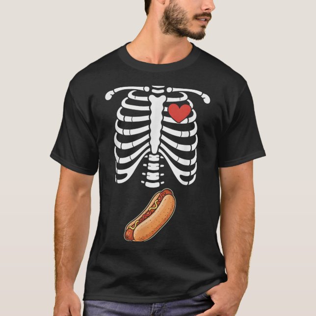 Pregnancy Skeleton Hotdog Belly Bump Rib Cage Hall T-Shirt (Front)