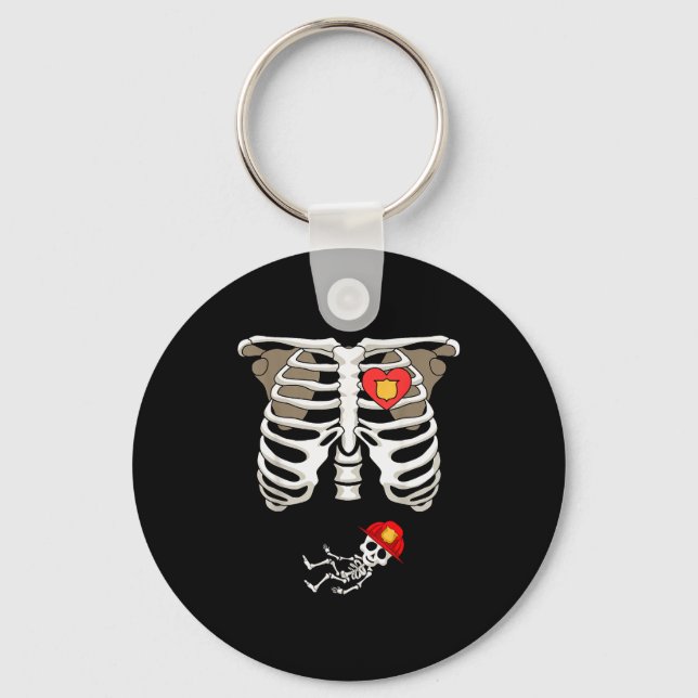 Pregnancy Skeleton Rib Funny Firefighter Bump Shir Keychain (Front)