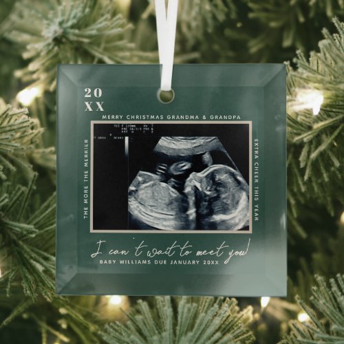 Pregnancy Ultrasound Photo  Merry Christmas  Glass Ornament