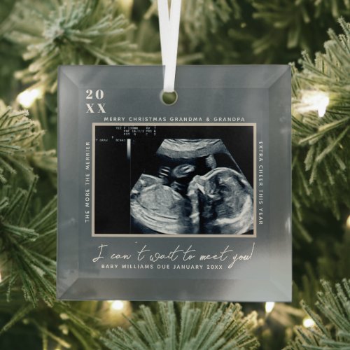 Pregnancy Ultrasound Photo  Merry Christmas  Glass Ornament