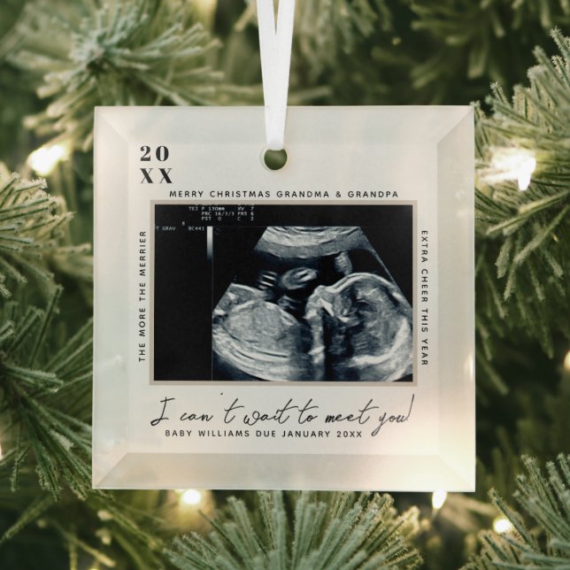 Pregnancy Ultrasound Photo | Merry Christmas Glass Ornament (Insitu)