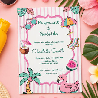 Pregnant and Poolside Tropical Baby Shower Invitation