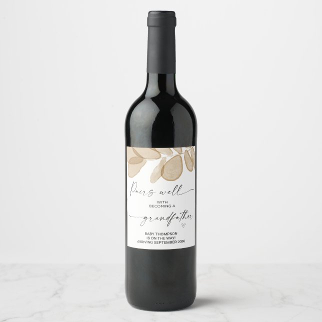 Pregnant Baby Pregnancy Announcement Grandfather  Wine Label (Front)