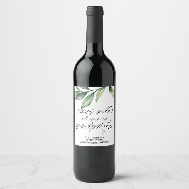Pregnant Baby Pregnancy Announcement Grandparents  Wine Label (Front)