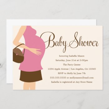 Pregnant Belly - Pink | Baby Shower Invite by PinkMoonPaperie at Zazzle