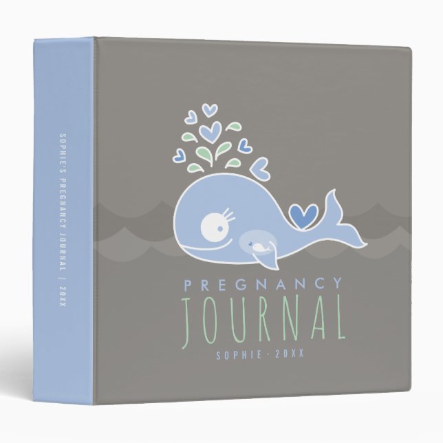 Pregnant Blue Mom Whale Baby Boy Pregnancy Journal Binder (Front/Spine)