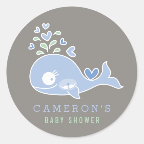 Pregnant Blue Whale Twin Boys Baby Shower Sticker