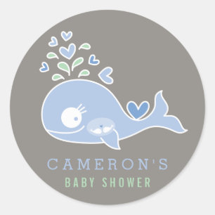 Pregnant Blue Whale Twin Boys Baby Shower Sticker