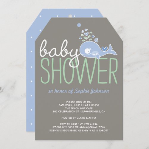 Pregnant Blue Whale With Twin Boys Baby Shower Invitation