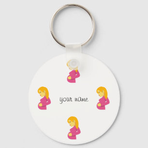 Pregnant Emoji Mom  and '' Your Name Here " Keychain