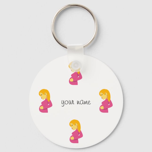 Pregnant Emoji Mom  and '' Your Name Here " Keychain (Front)