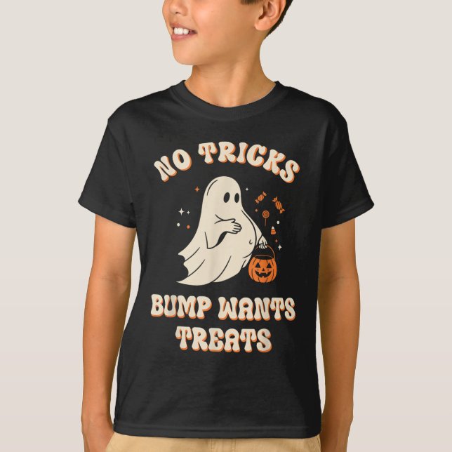 Pregnant Ghost Lazy Trick Or Treat Dress Funny Hal T-Shirt (Front)
